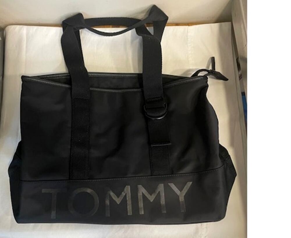 Tommy Hilfiger Black Logo Satchel Bag Preppy Utility Tote